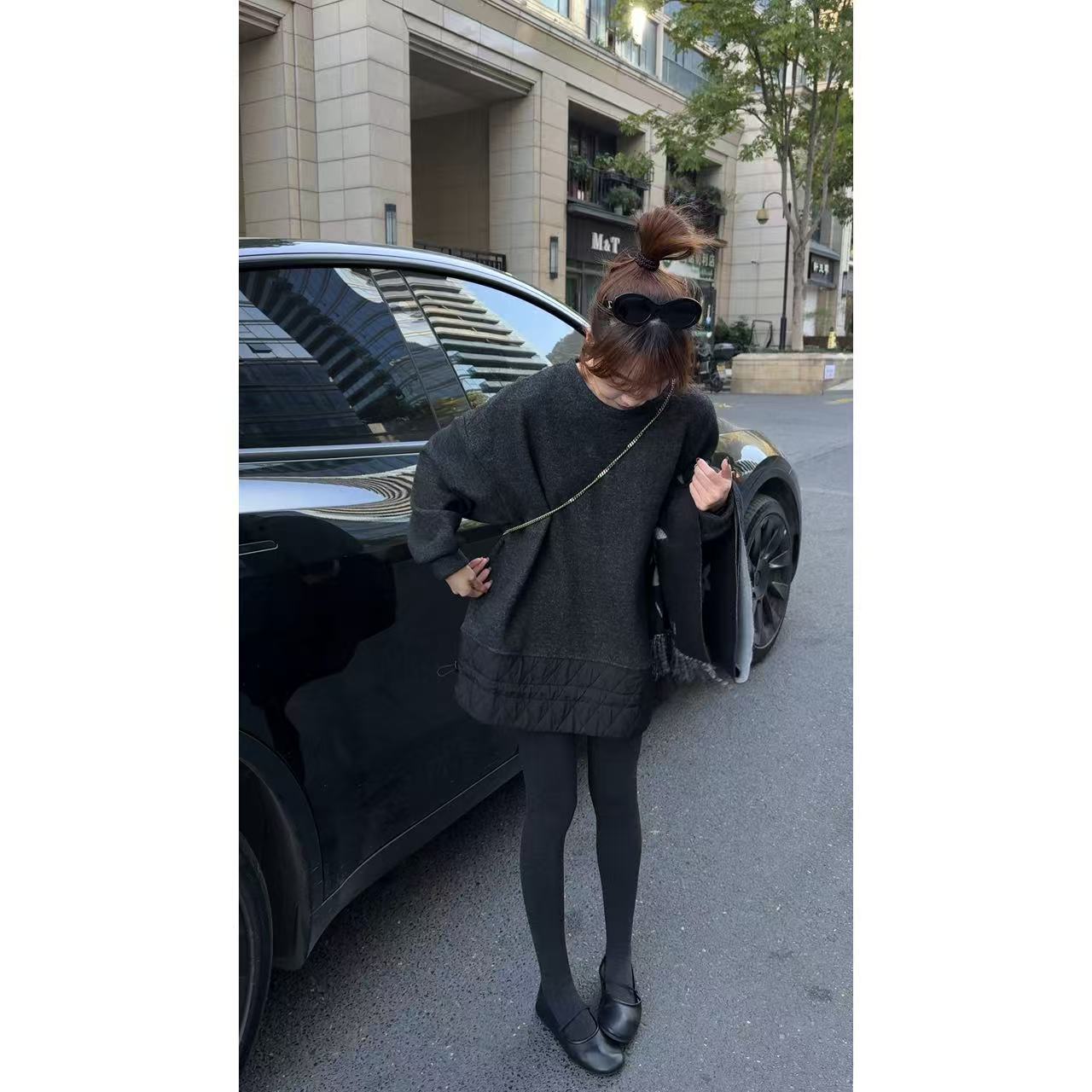 QiongQiong自留款！秋冬款设计感菱格拼接加厚加绒宽松上衣