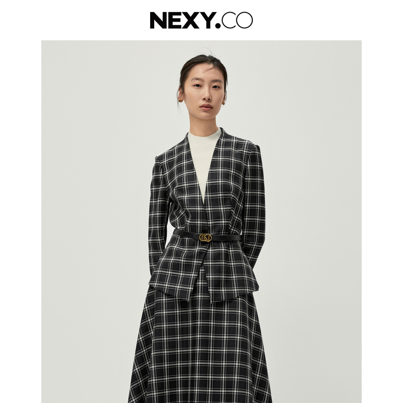 NEXY.CO/奈蔻梭织套头小衫|羊毛|格纹套装|气质干练百搭XD02394W0