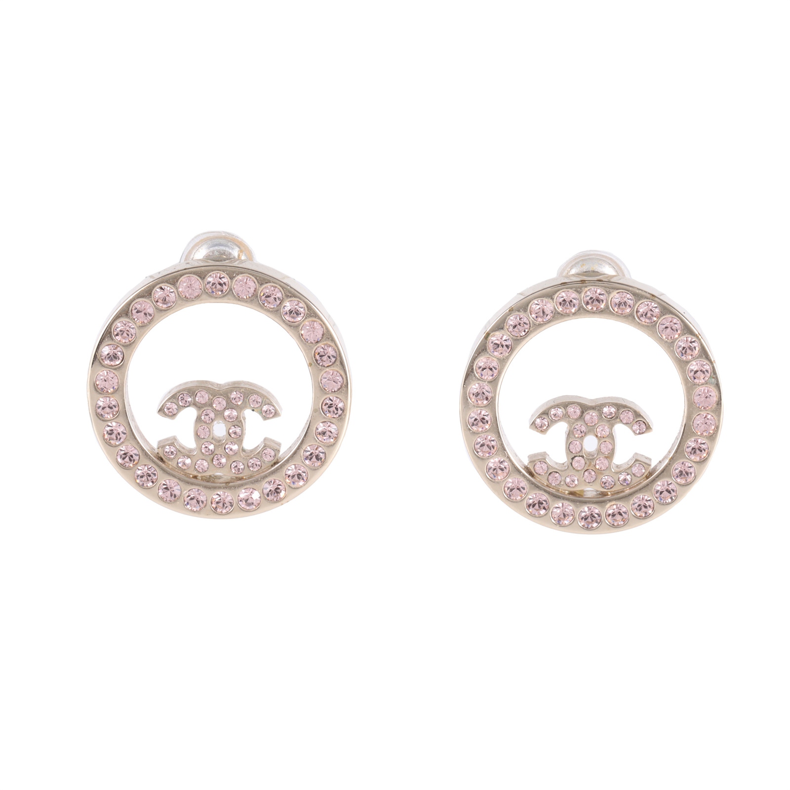 99新 Chanel/香奈儿 小花柳 合金 17S 粉钻圈圈双C耳钉