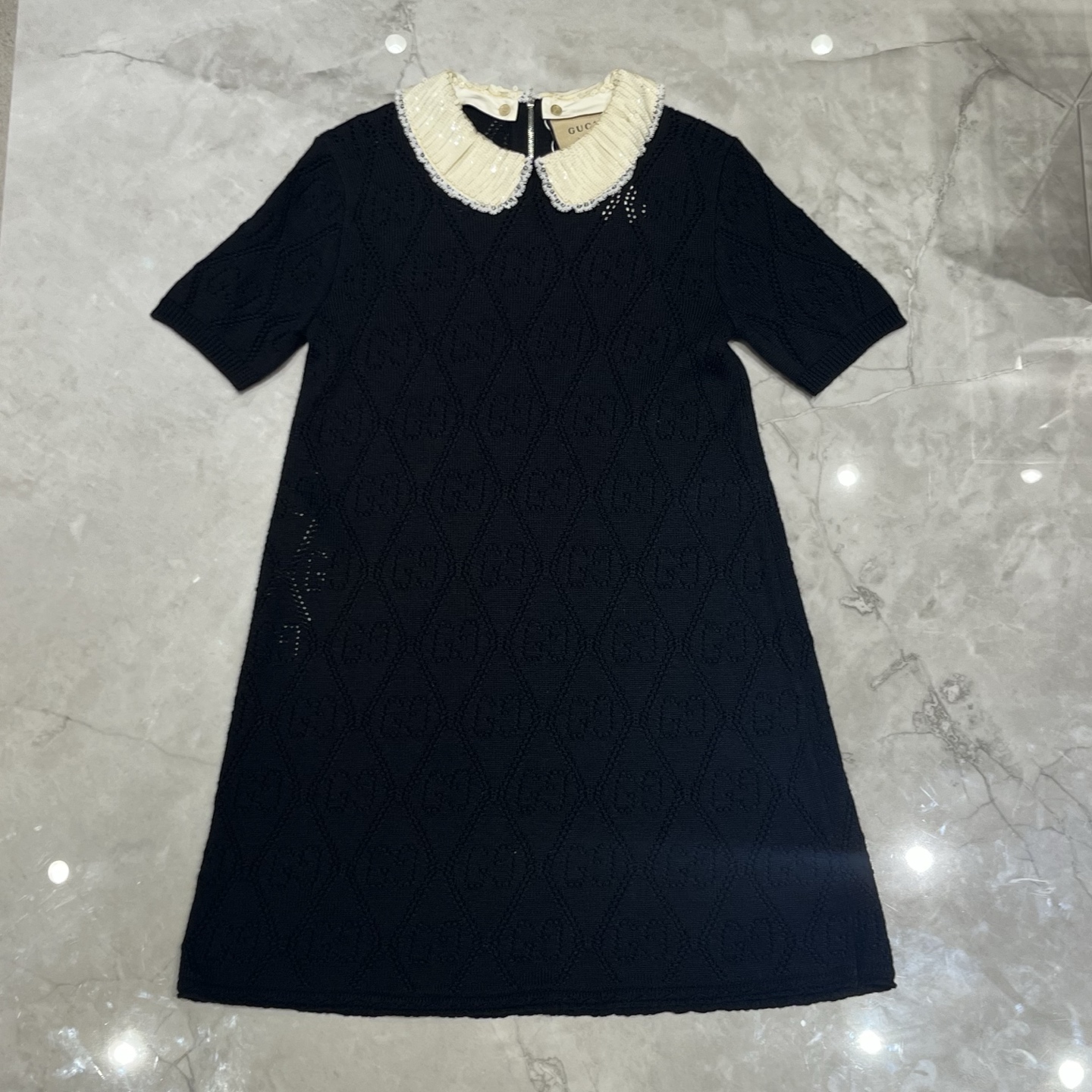 95新 GUCCI/古驰 Gucci 黑色针织领连衣裙 m码/95新/NBY6372