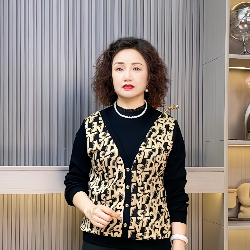 字母圆领假两件秋季长袖中老年女装洋气打底印花时尚妈妈小衫
