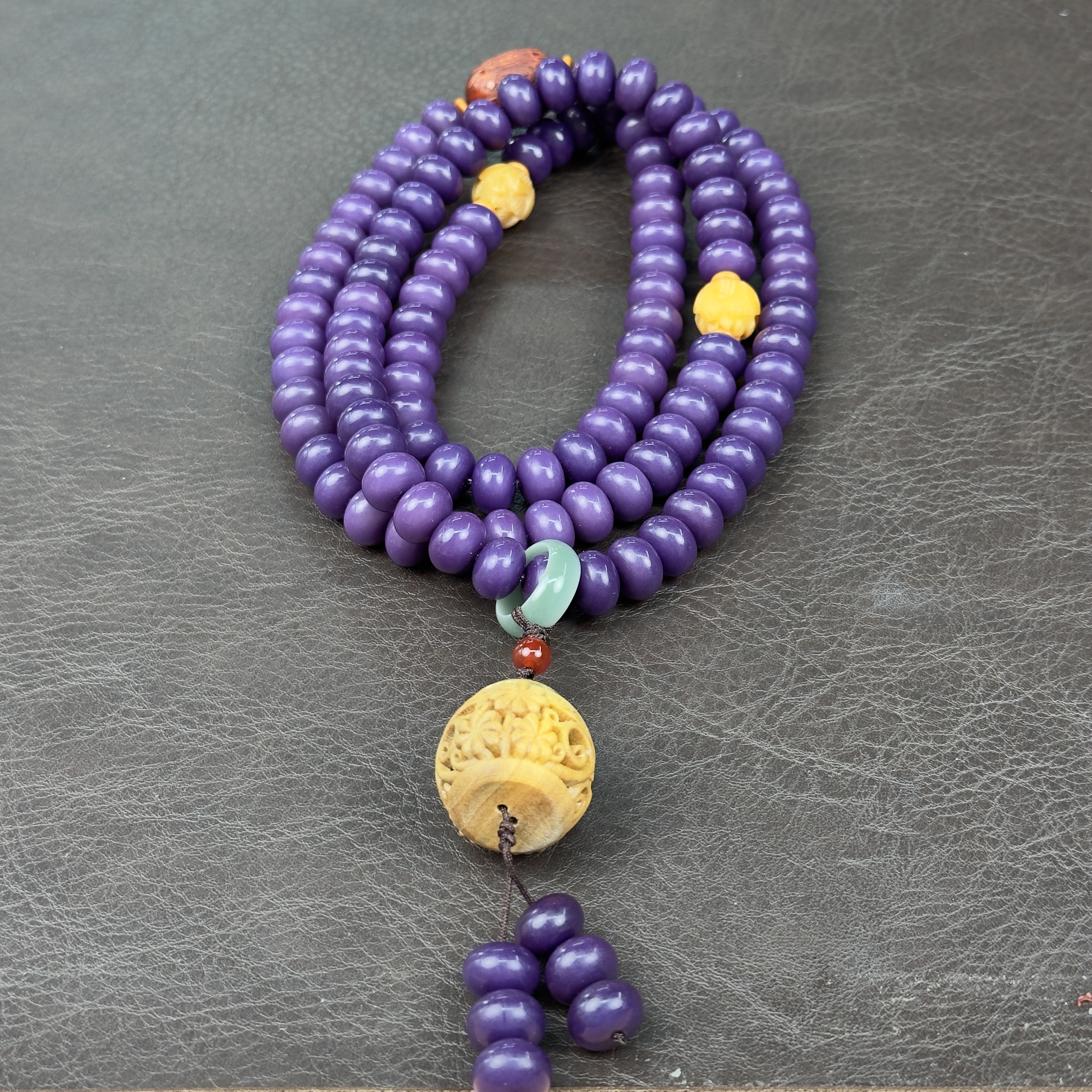 紫菩提算盘珠108+香炉+木珠+黄珠（紫霄仙韵）（无礼盒）K303