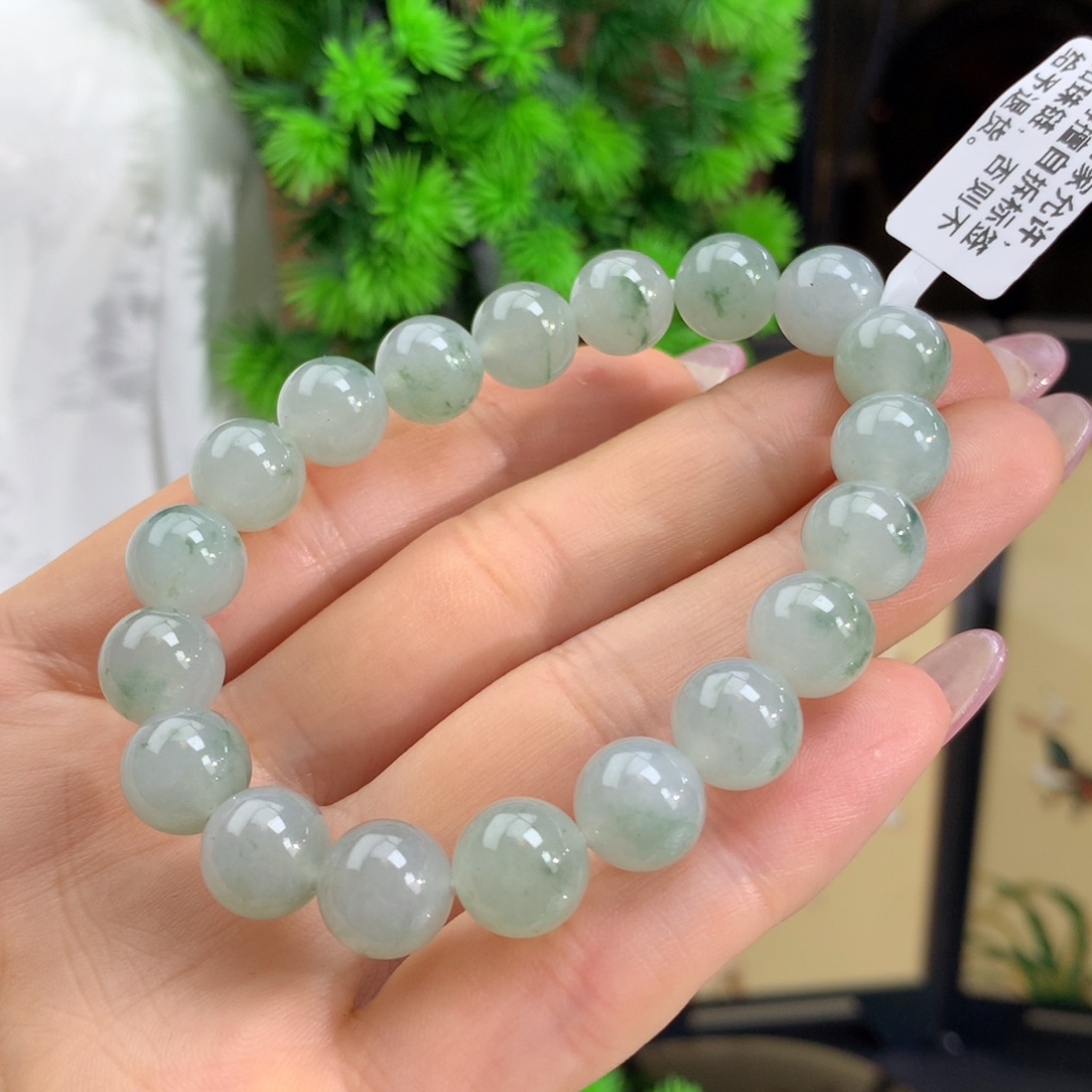 翡翠手链未镶嵌冰胶晴底飘花手链卡10m m