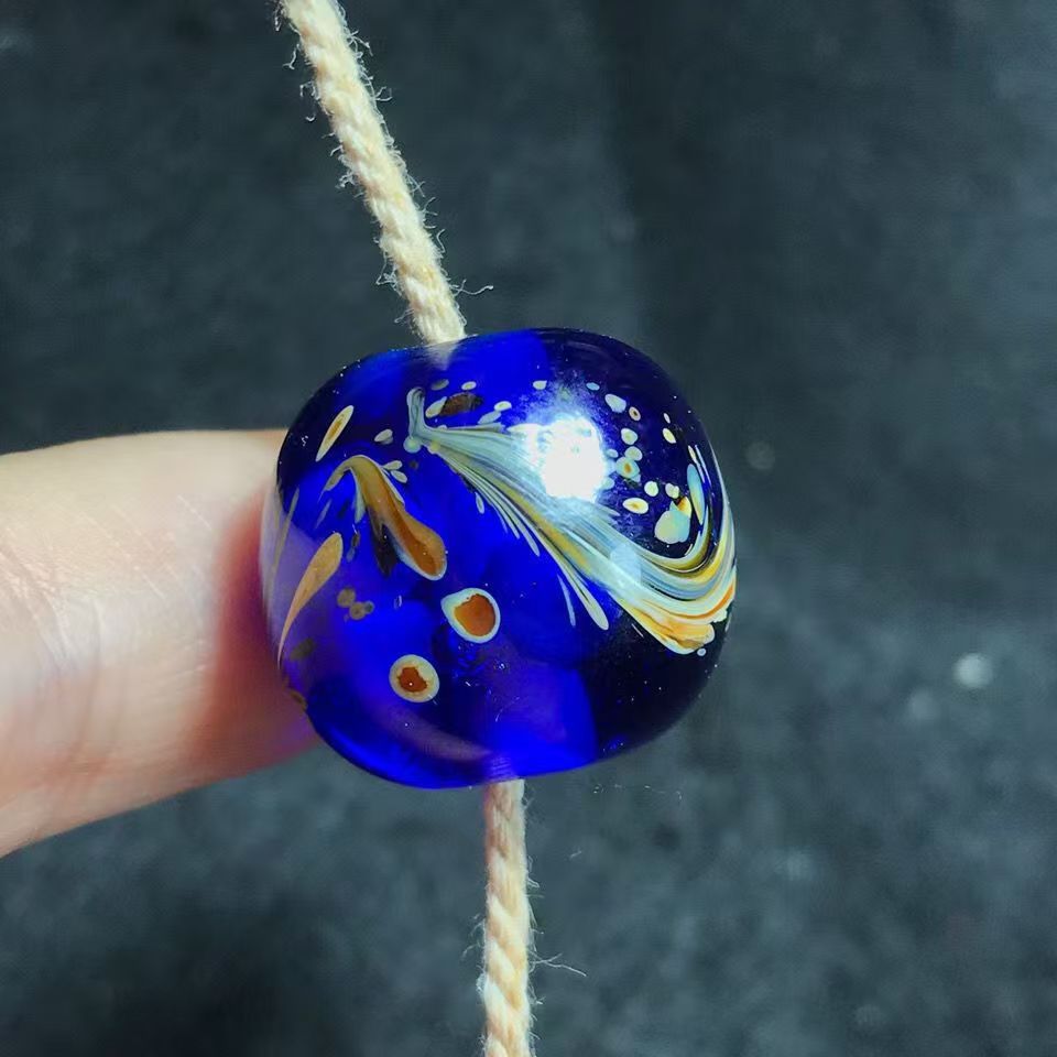 合金手链 老琉璃蓝凤纹圆珠配饰DIY配珠隔珠
