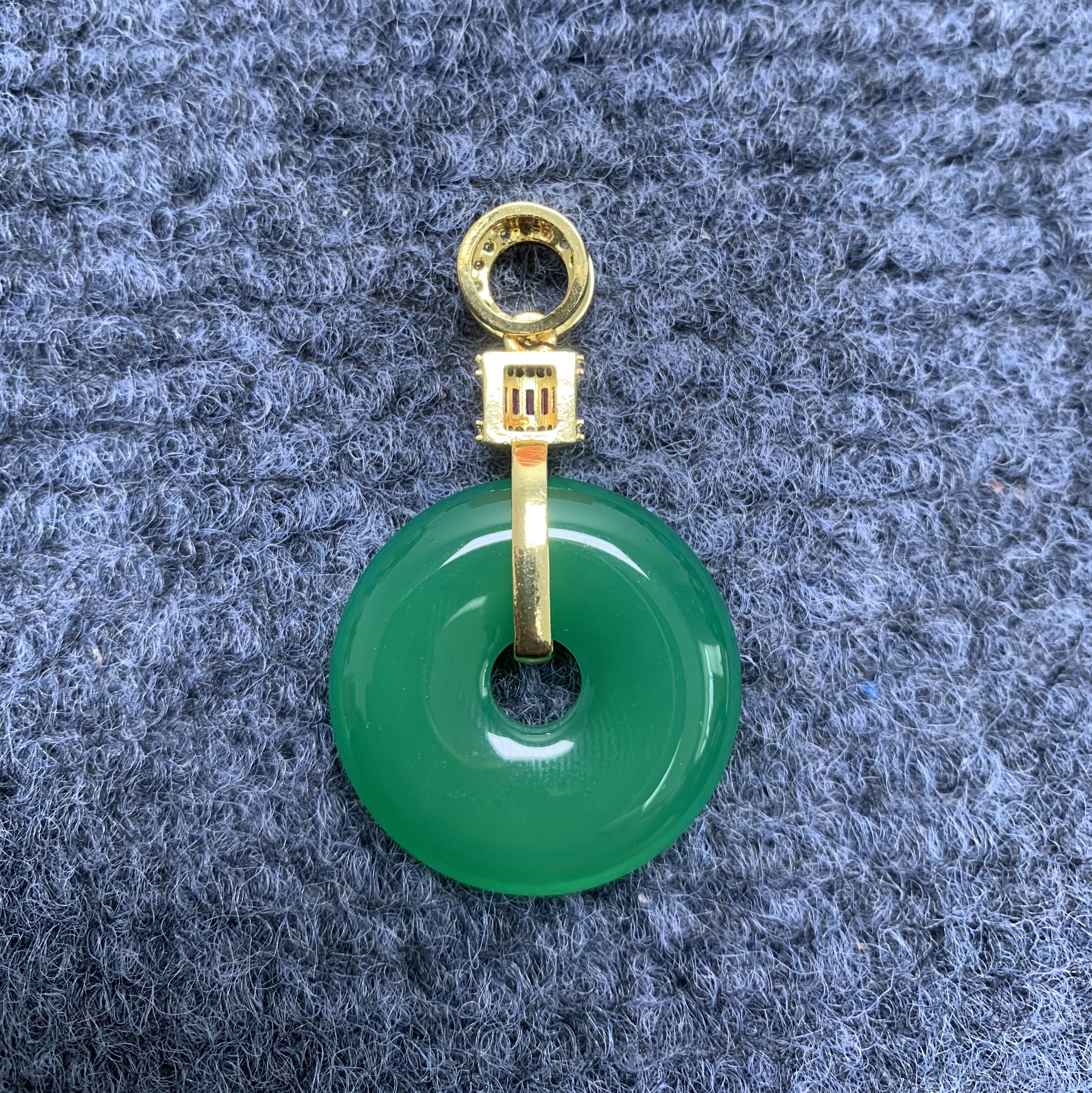 天然玉石高冰高透 绿色平安扣吊坠玉髓赠链铜合金D047