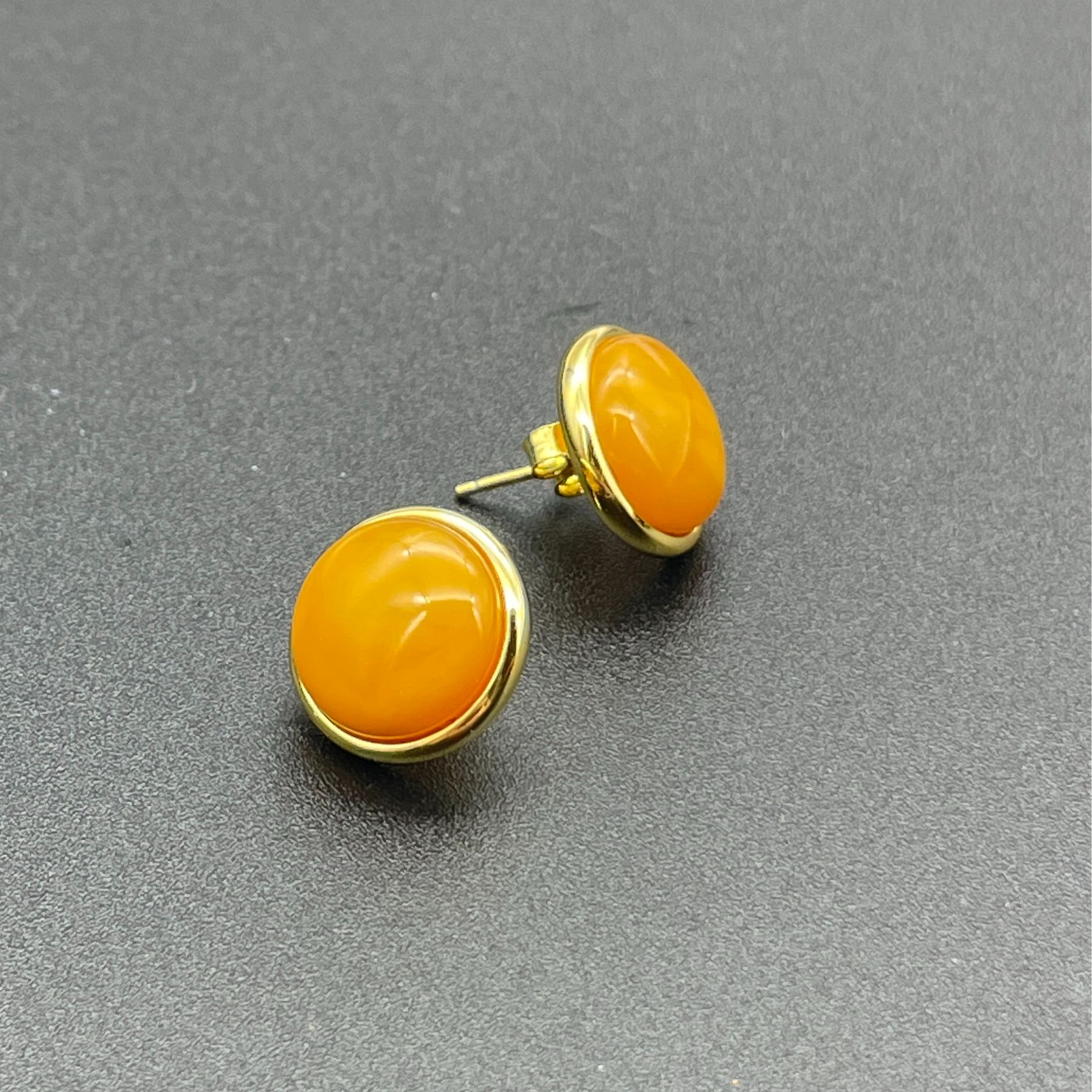 【景旺】蜜蜡耳钉一对气质简约款时尚百搭黄色