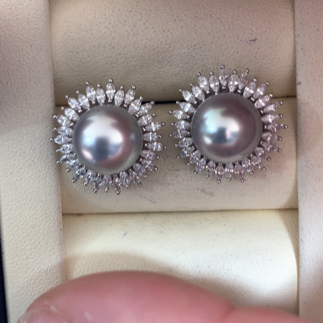 海水珍珠耳饰银S925镶嵌