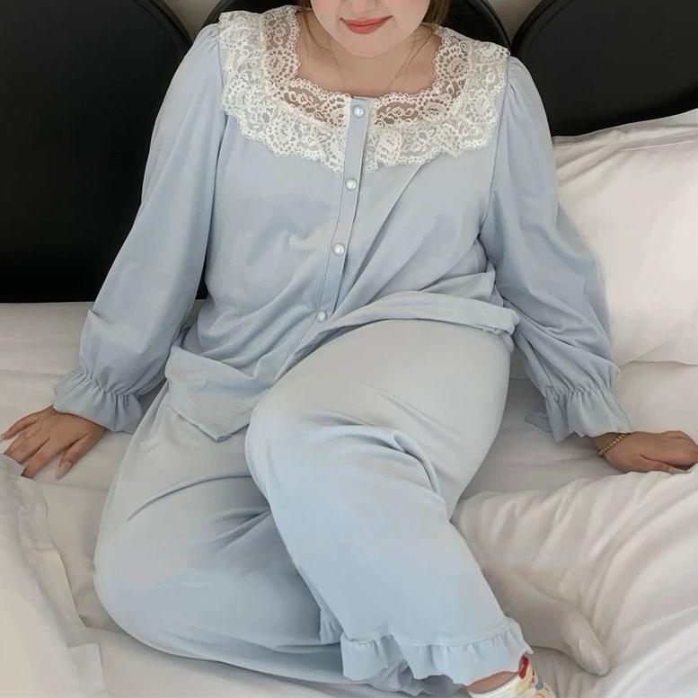 2025冬季海岛绒大码睡衣卡通保暖加绒加肥加大蕾丝边可外穿家居服