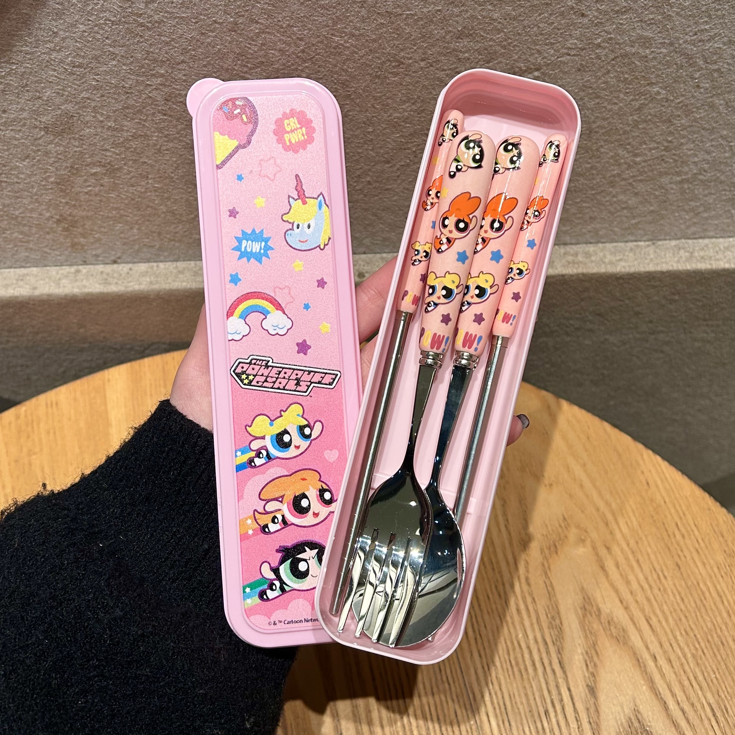 飞天小女警正版304不锈钢勺叉筷子可爱宿舍家里便携餐具三件套装