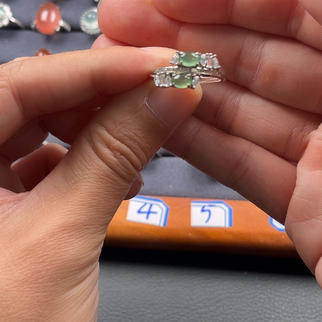 翡翠银S925镶嵌戒指缅甸A货翡翠