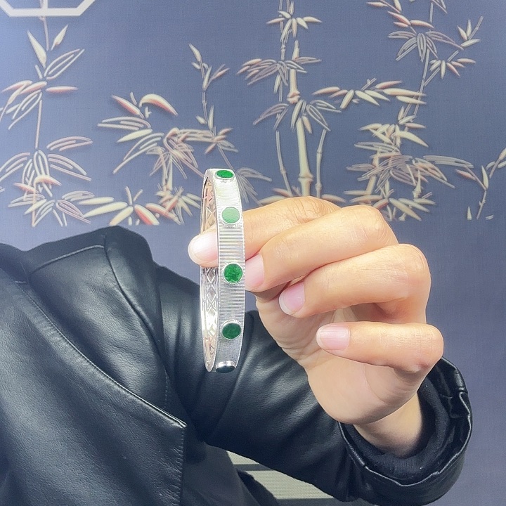 翡翠手链银S925镶嵌特价