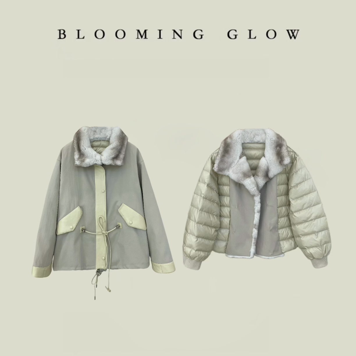 BLOOMING GLOW limited edition法培青紫蓝兔鹅绒风衣可拆卸外套