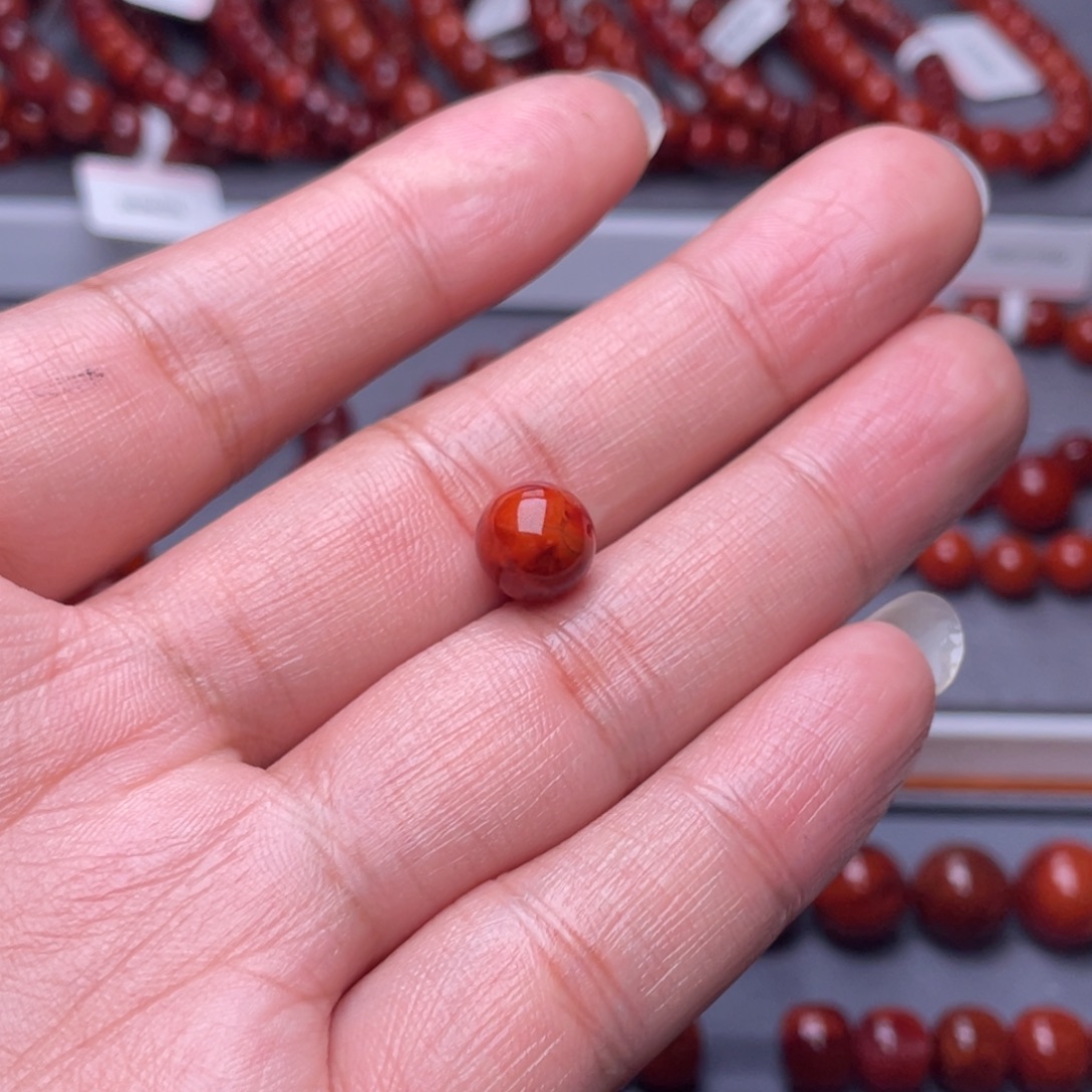 好***见南红玛瑙未镶嵌配珠9.5mm瓦西火焰纹单珠
