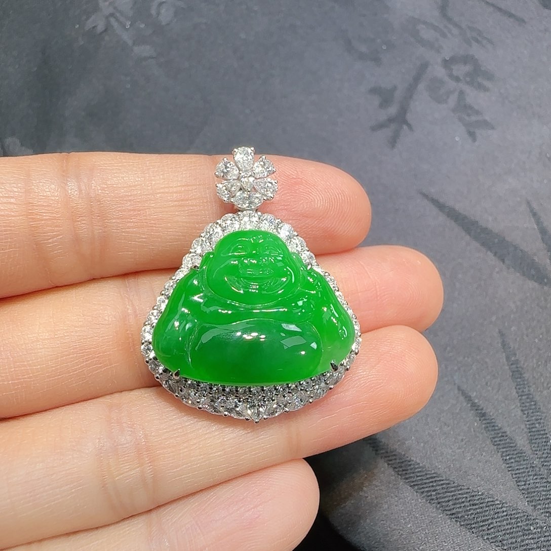 翡翠吊坠(不含链)18K金镶嵌