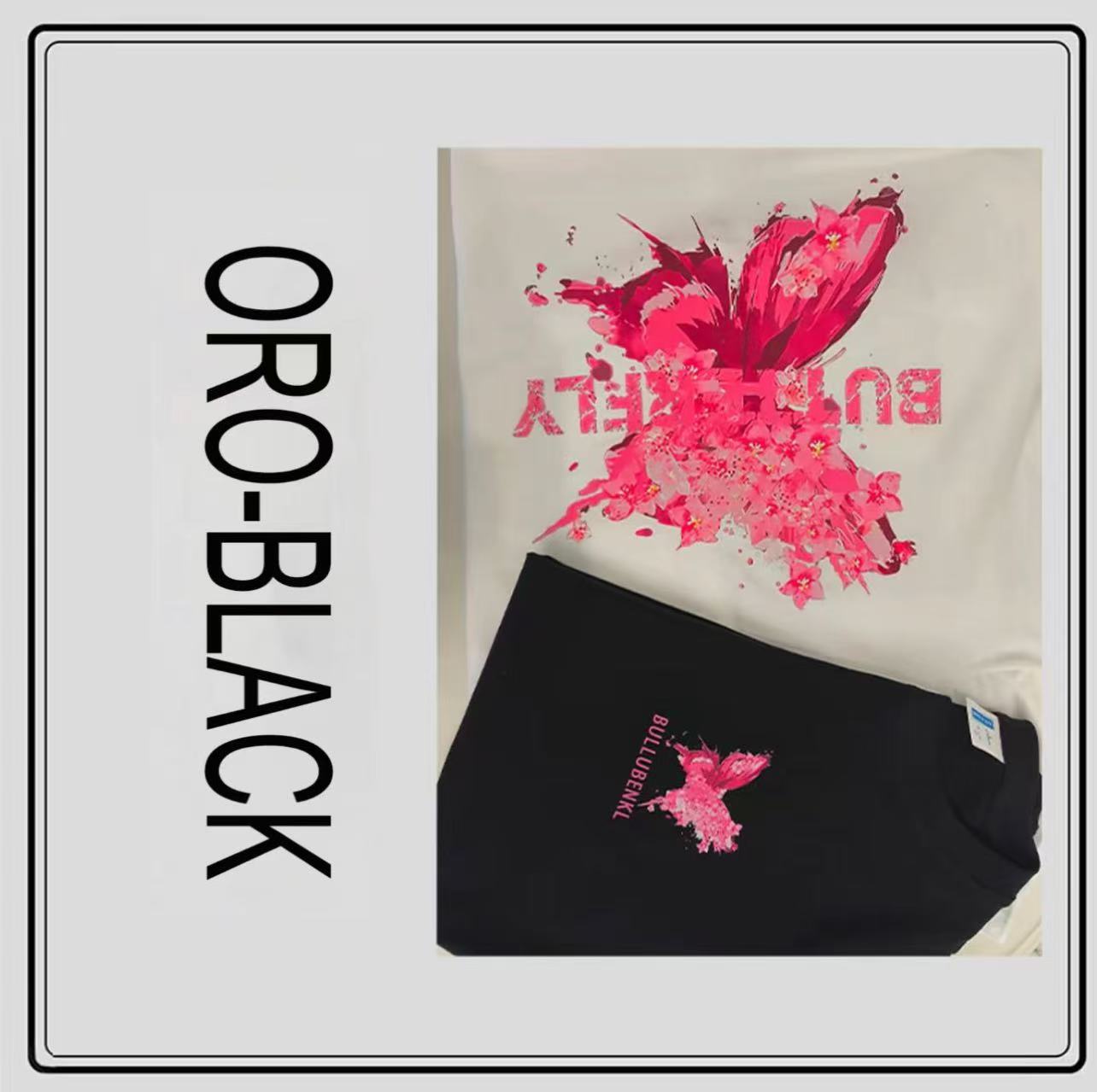 夏季短袖男女休闲上衣透气时尚百搭圆领印花T恤 前后红蝶