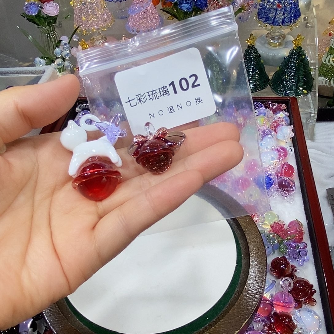 橙***瑜吊坠（不含链）玻璃102猫咪铃铛