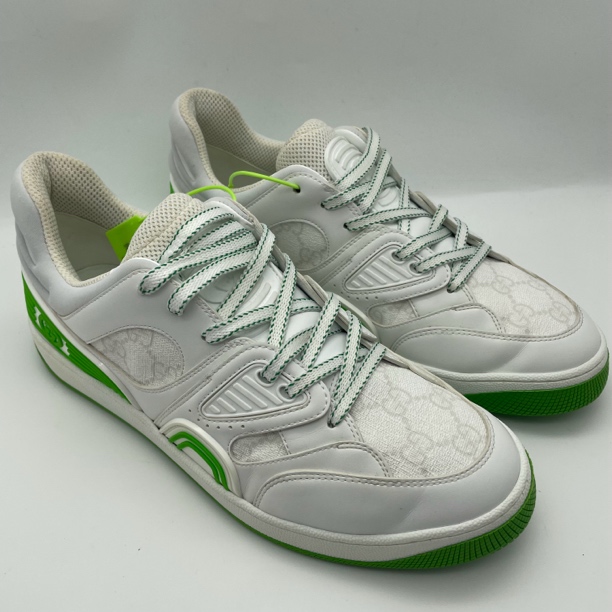 95新 GUCCI/古驰 男款白绿拼接老花休闲板鞋/39.5/41.5/41欧码