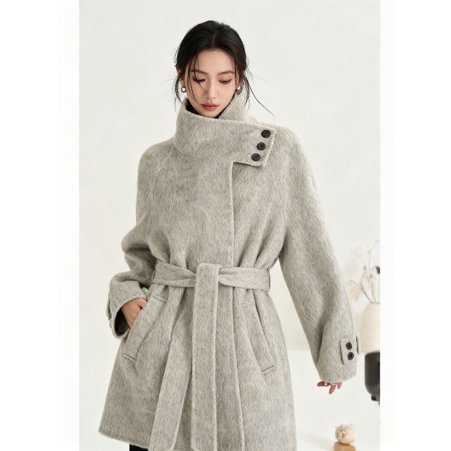 气质高级感中长款宽松立领羊毛大衣毛呢外套秋冬季新款女