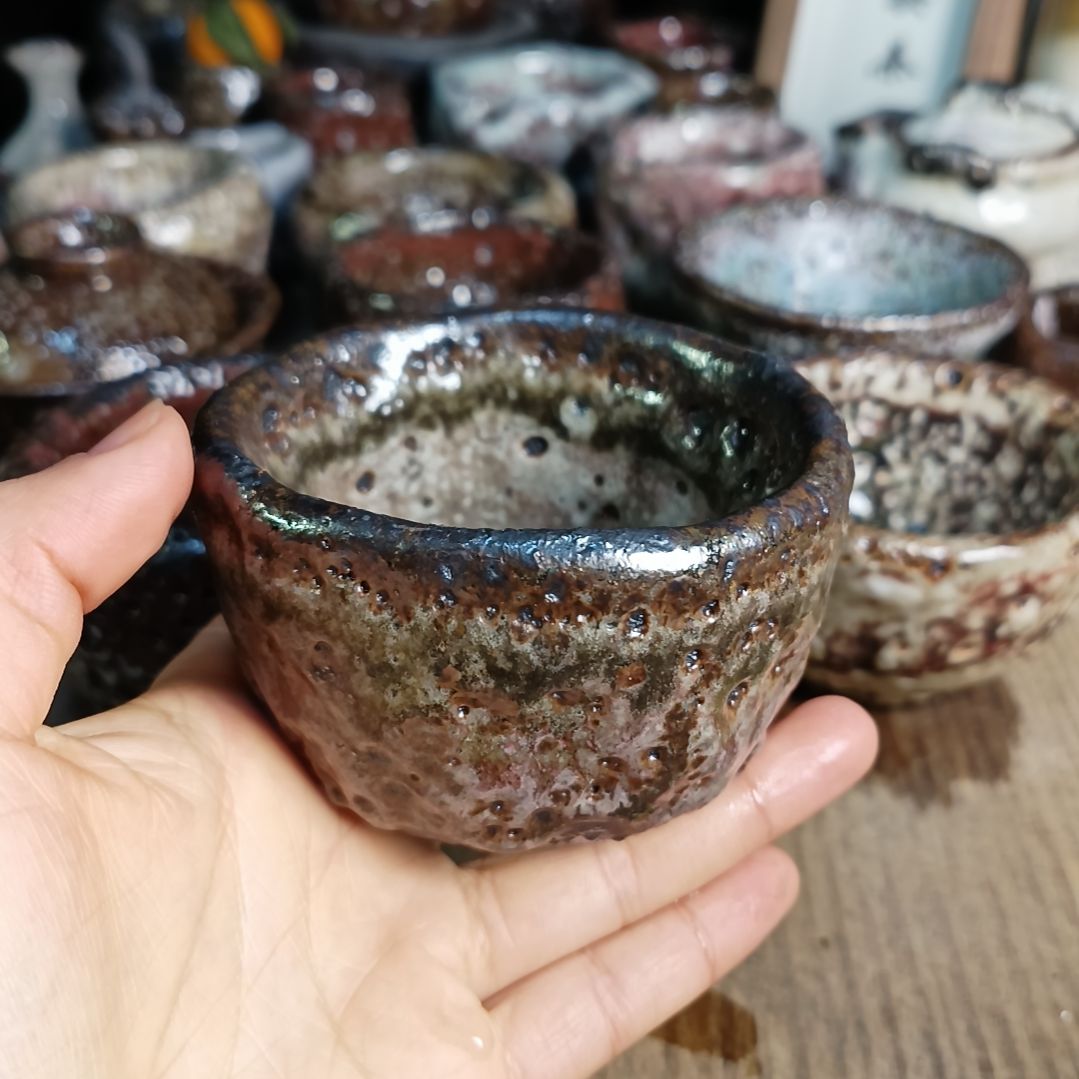 志野柴烧手捏主人杯