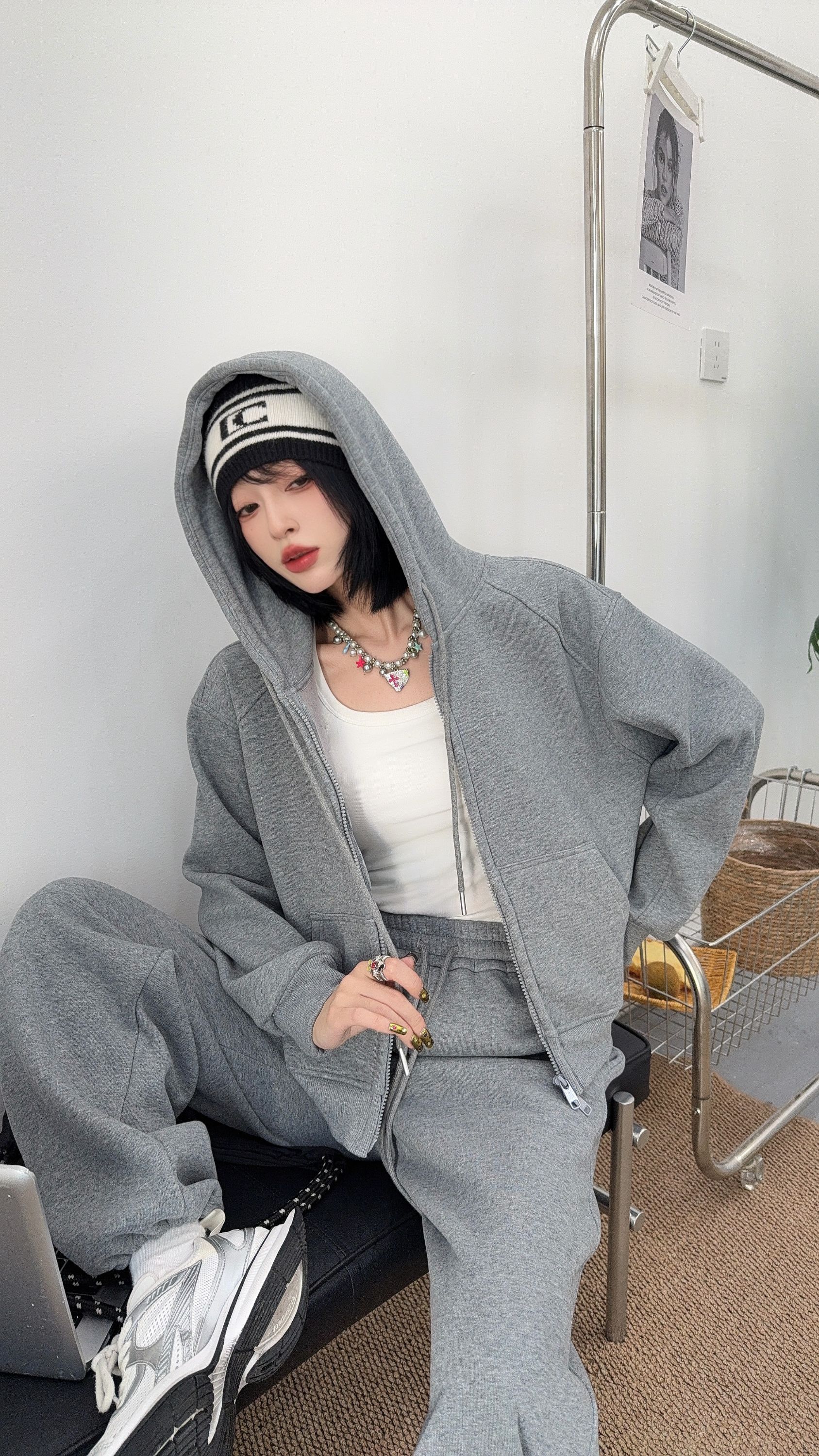 （运补6）极简风休闲风时尚套装阔腿百搭束脚休闲裤宽松套装5022