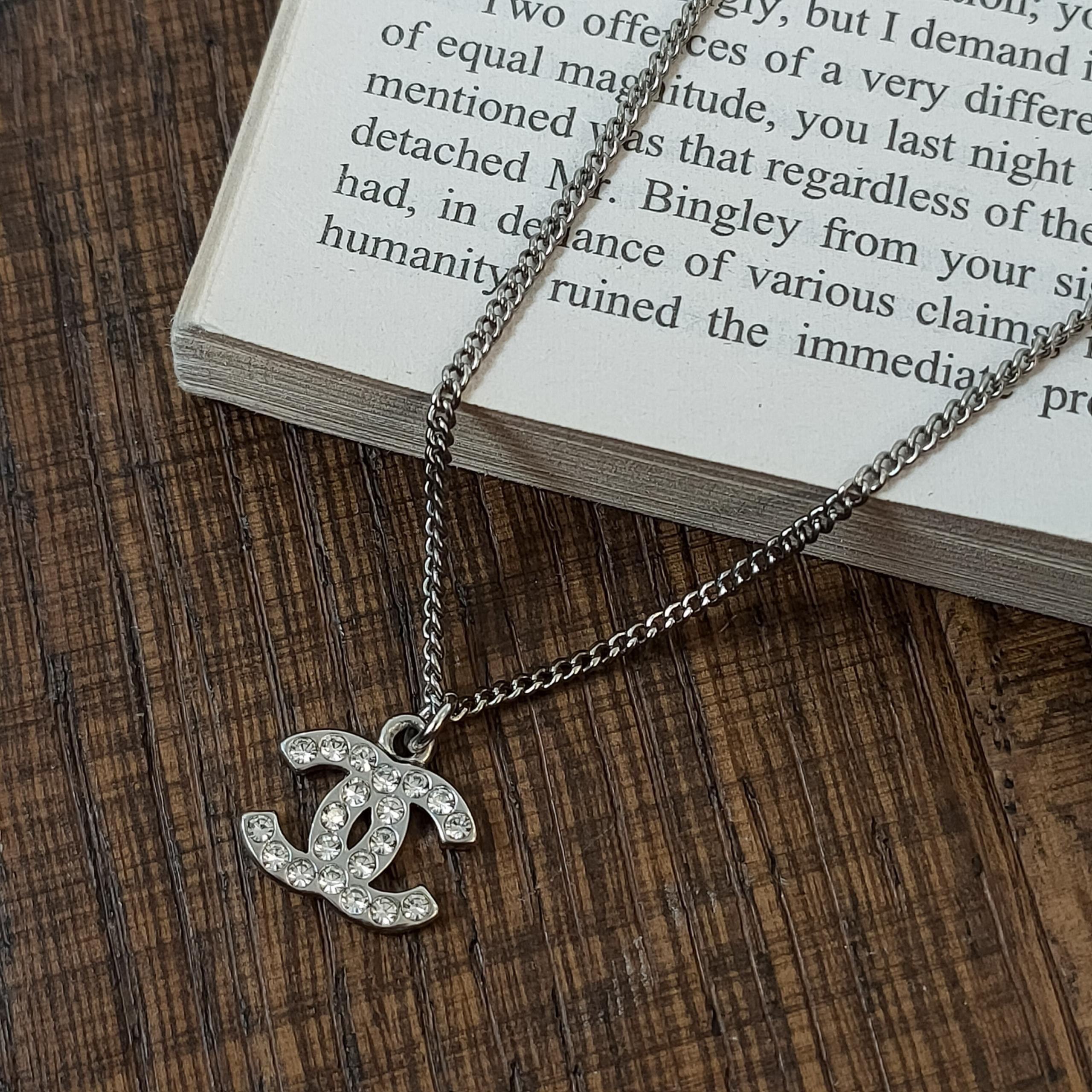 95新 Chanel/香奈儿 Azul-10V银色泫雅同款彩钻双C项链44805