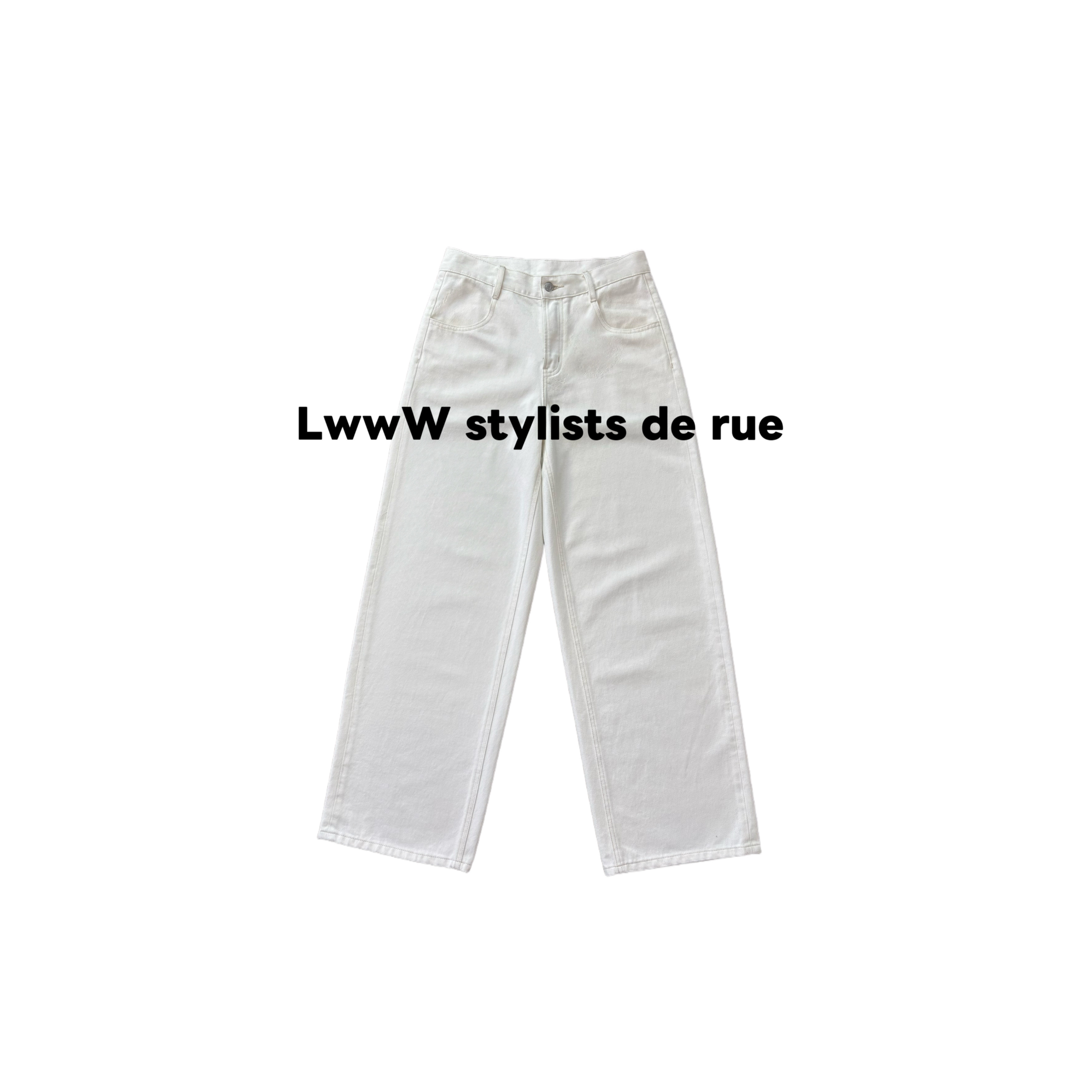 【长方形】100%棉直筒低腰正白色牛仔裤