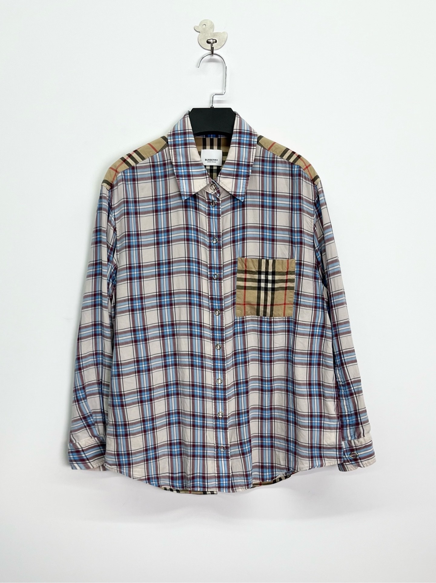 99新 BURBERRY/博柏利 葡萄籽奢潮/双面拼色格纹衬衫/UK10码