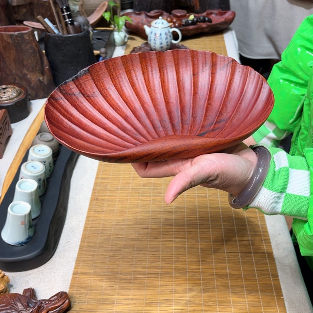 缅甸花梨贝壳果盘