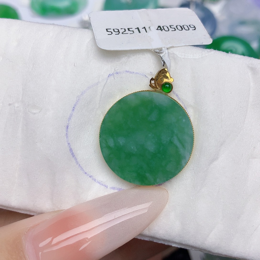 翡翠18K金镶嵌颈饰天然缅甸翡翠a货百元以上9元证书费自理