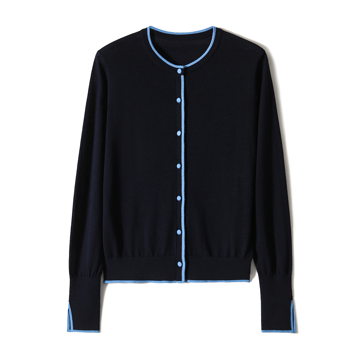 SEPT CHIC W冰岛夜蓝 德国扬子纱羊毛撞色针织开衫S81221ZWIAG