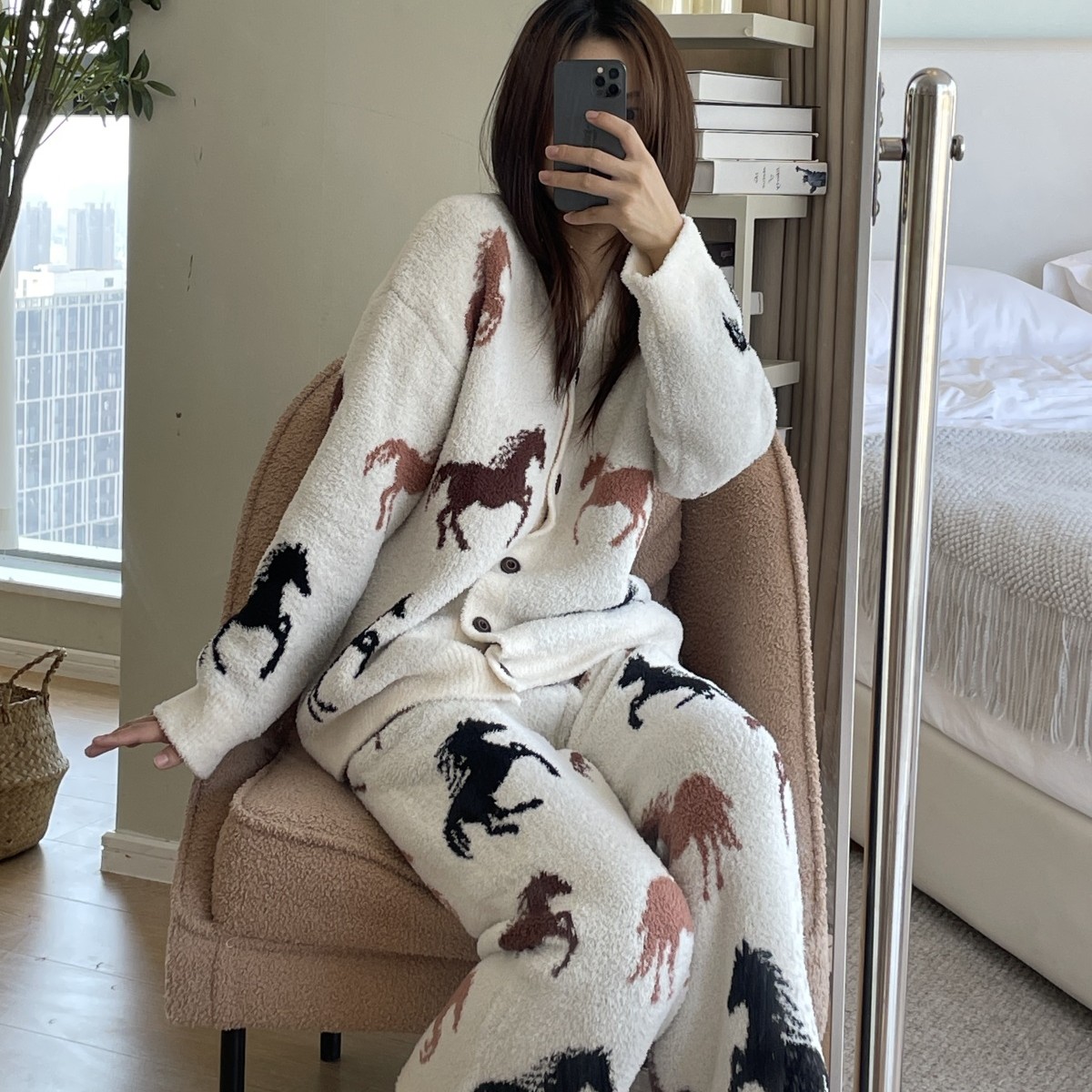 大莉莉【小马】家居服宽松开衫款加厚保暖女士秋冬季保暖睡衣