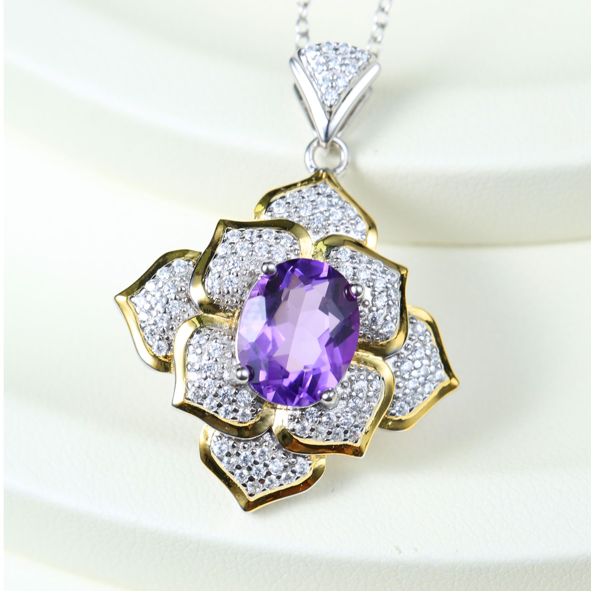 卡卡珠宝【咪糖妈咪专属】S925银镶嵌天然紫晶吊坠时尚吊坠