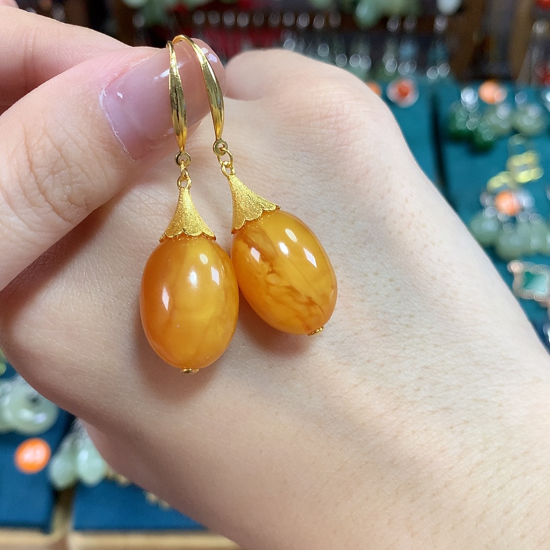 蜜蜡银S925镶嵌耳饰卡17*13左右