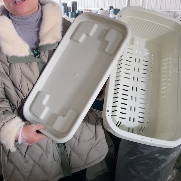 塑料菜盆600#米白色3个含托盘