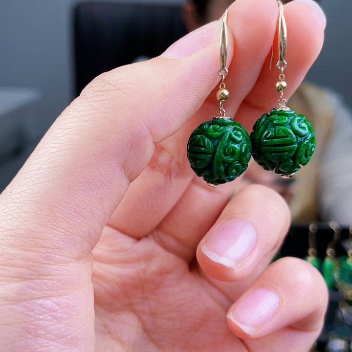 翡翠耳饰18K金镶嵌饰品