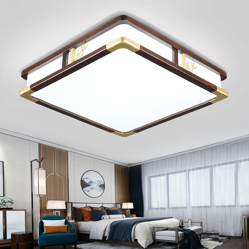 新中式实木吸顶灯国风简约大气禅意客厅书房茶室实木卧室灯具