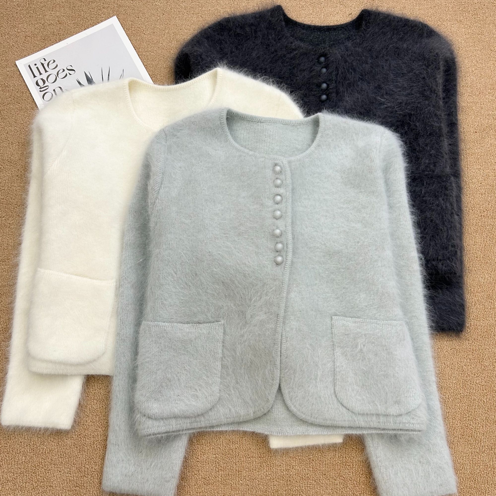 【叶子服饰】秋季新款时尚单排扣长毛绒开衫拉毛短外套25421