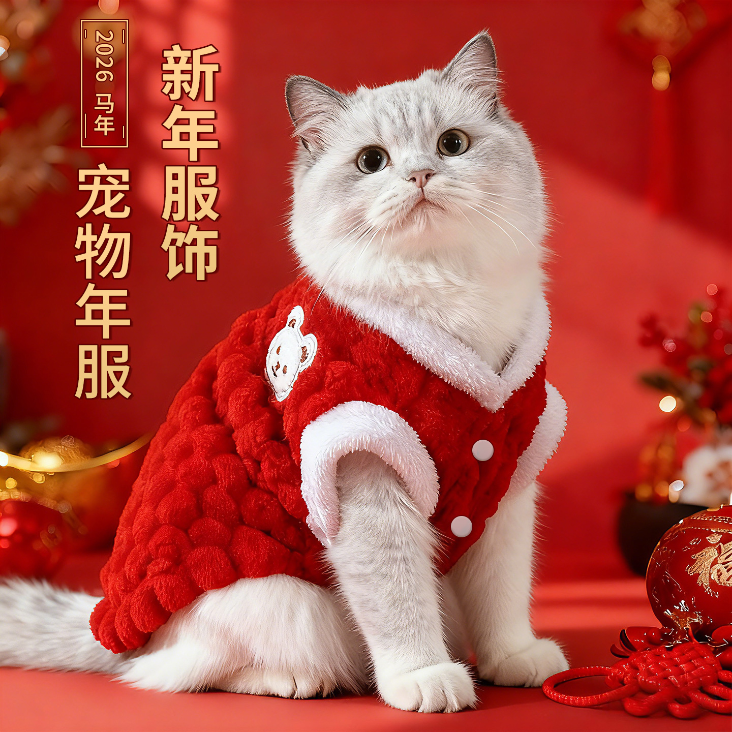 猫咪衣服新年衣服秋冬款宠物马甲小猫冬天小狗狗冬季保暖加绒圣诞