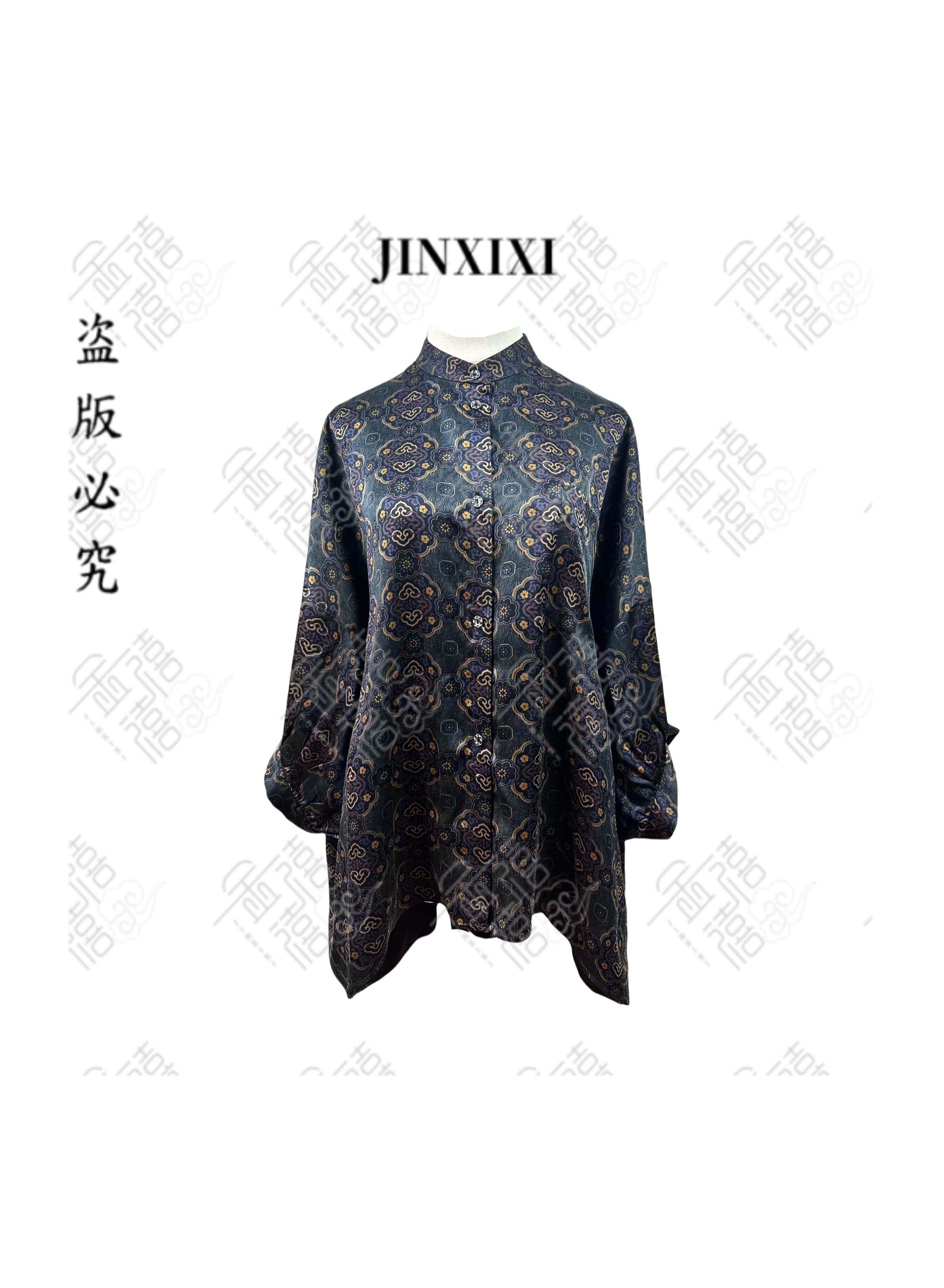 金禧禧【清平乐】满分桑蚕丝香云纱年轻时尚蝙蝠衫短袖上衣J25059