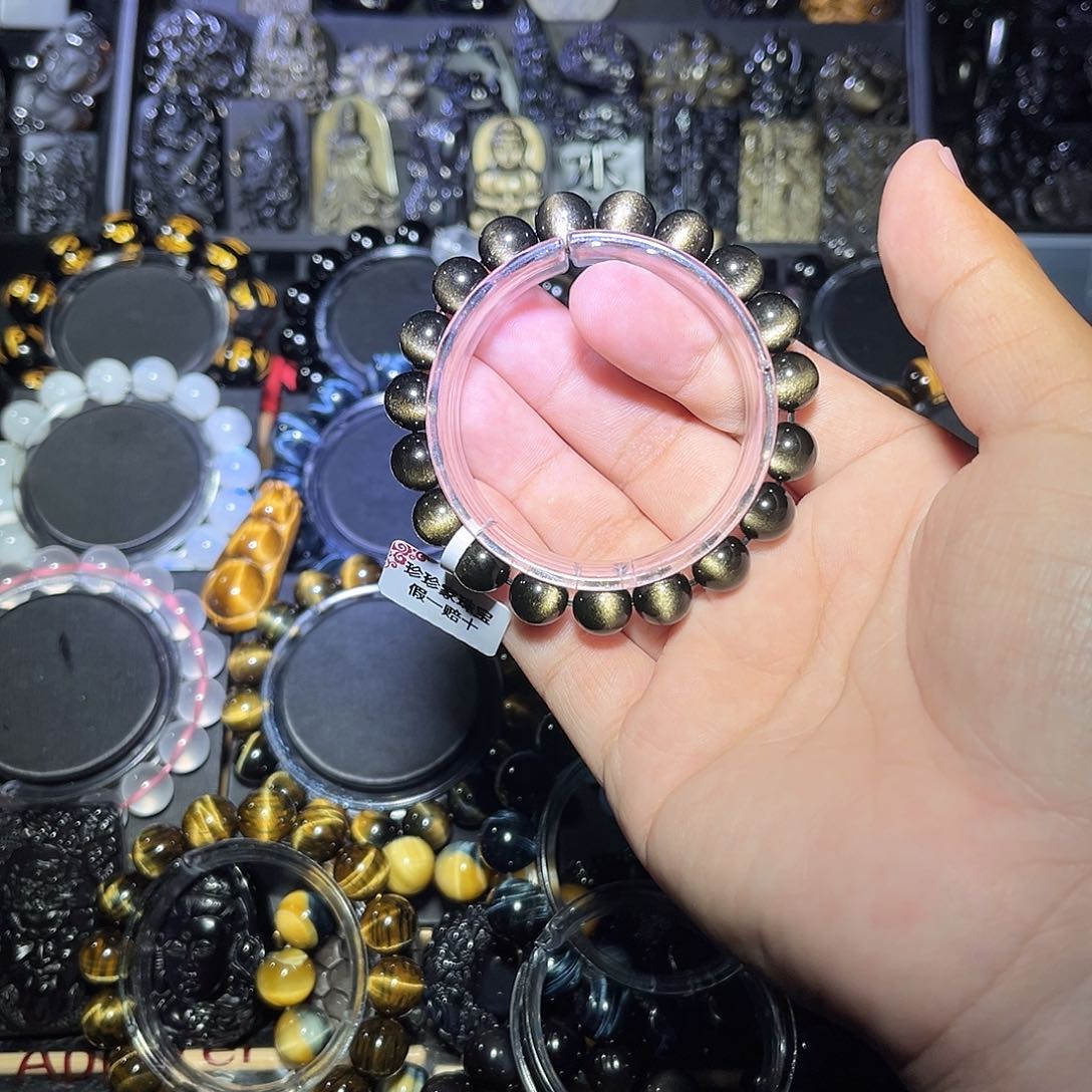 黑曜岩合金手链_***。金曜石10m猫眼