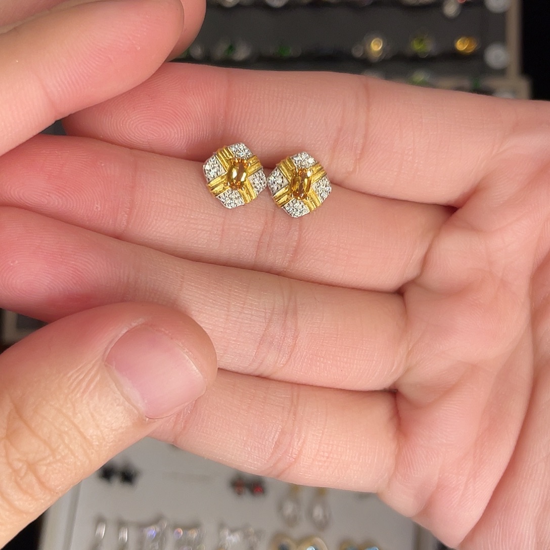 耳饰黄晶银S925镶嵌