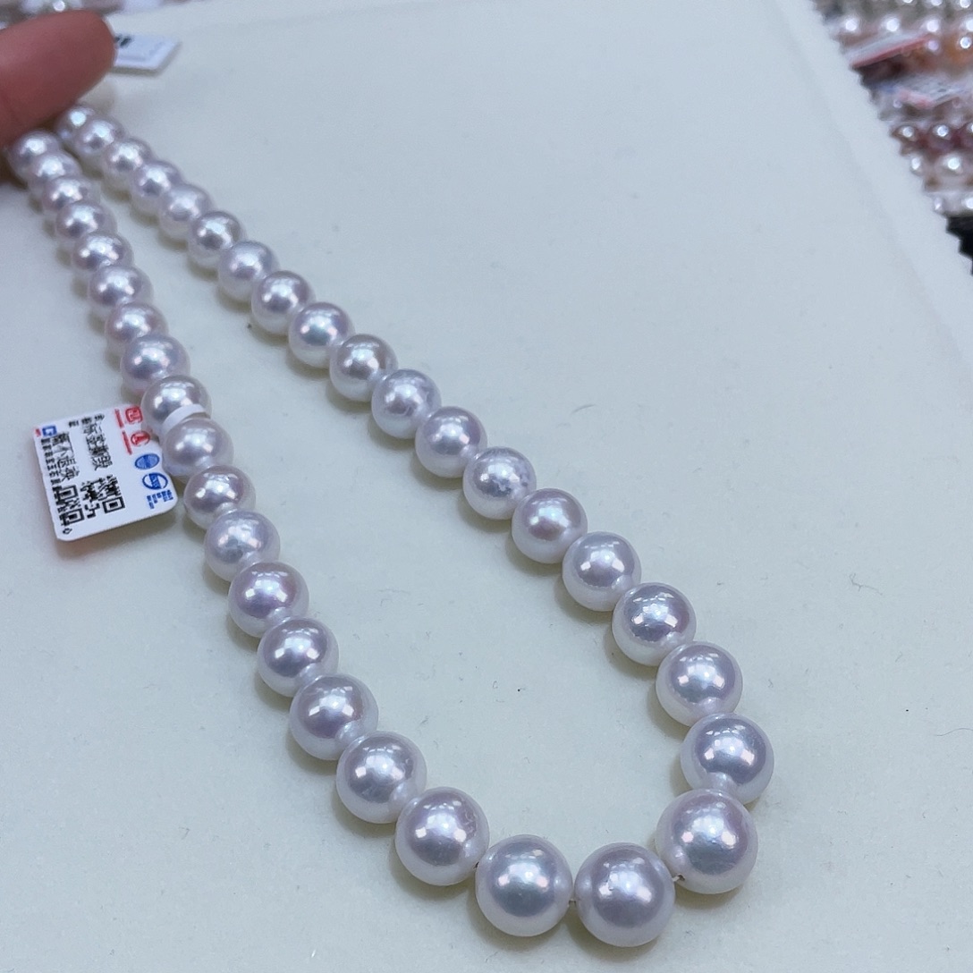 淡水珍珠8.5/10正圆爆亮银白炫彩银S925镶嵌