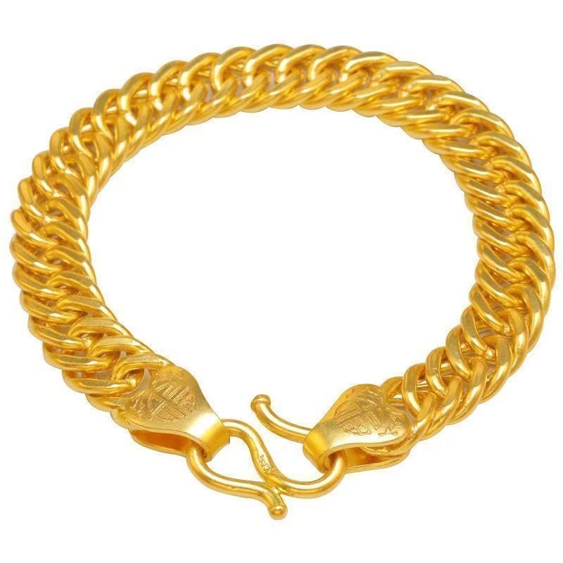 合金手链 【老板手链】男士男款时尚复古霸气素款手链潮流金色个性