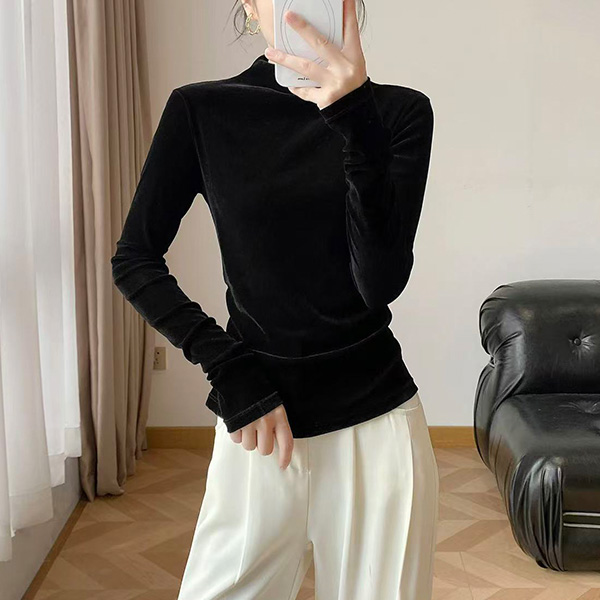 M胸90-140长56显瘦套头丝绒长袖时尚简约内搭外穿T恤上衣 2306