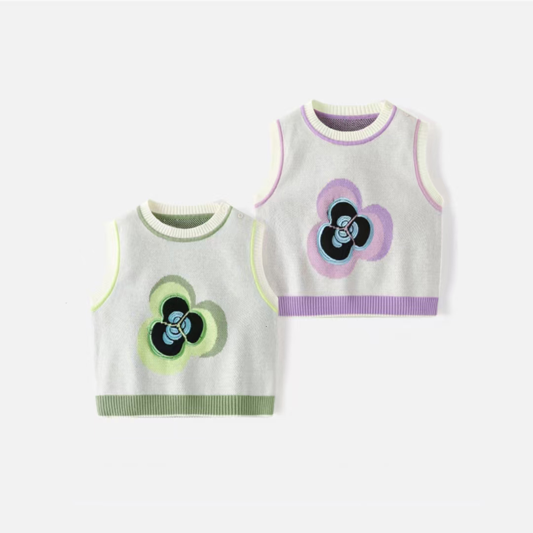 女中小童绣花背心毛衣无袖马甲儿童坎肩E01