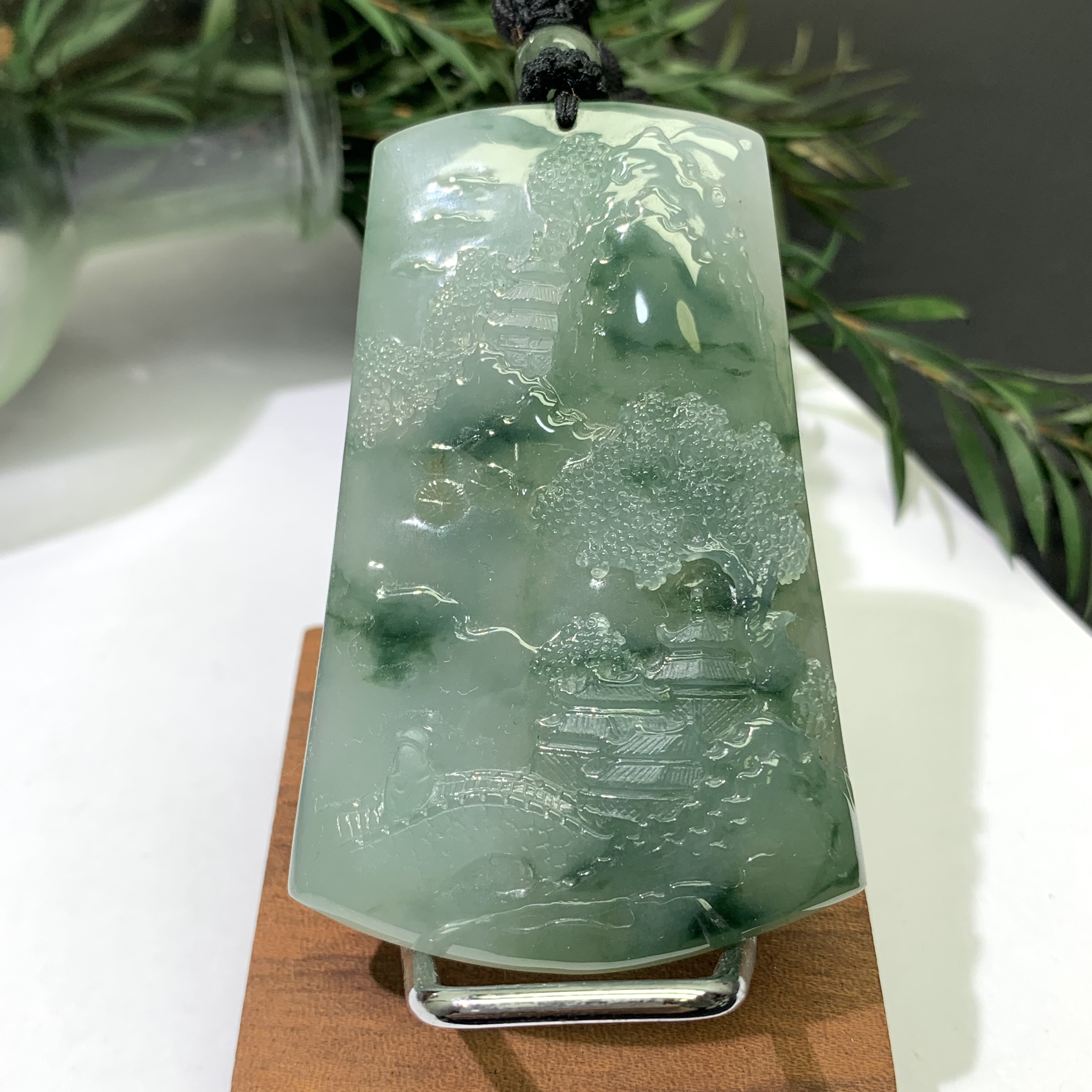 缅甸天然A货翡翠山水牌  冰种飘花起胶精雕厚  直播看货 基地质检