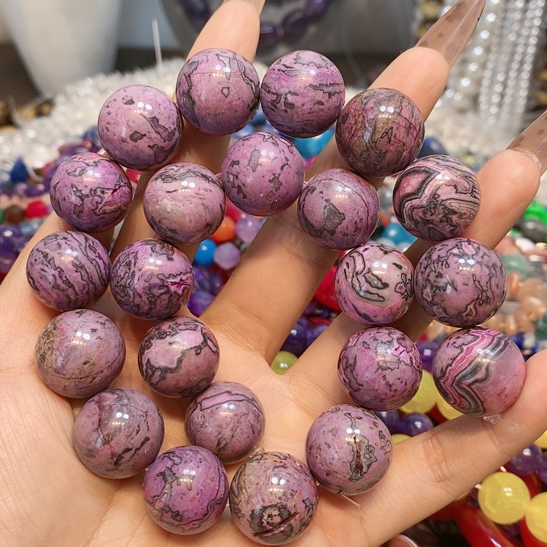 玛瑙/玉髓散珠天然石18mm玫红大珠一条