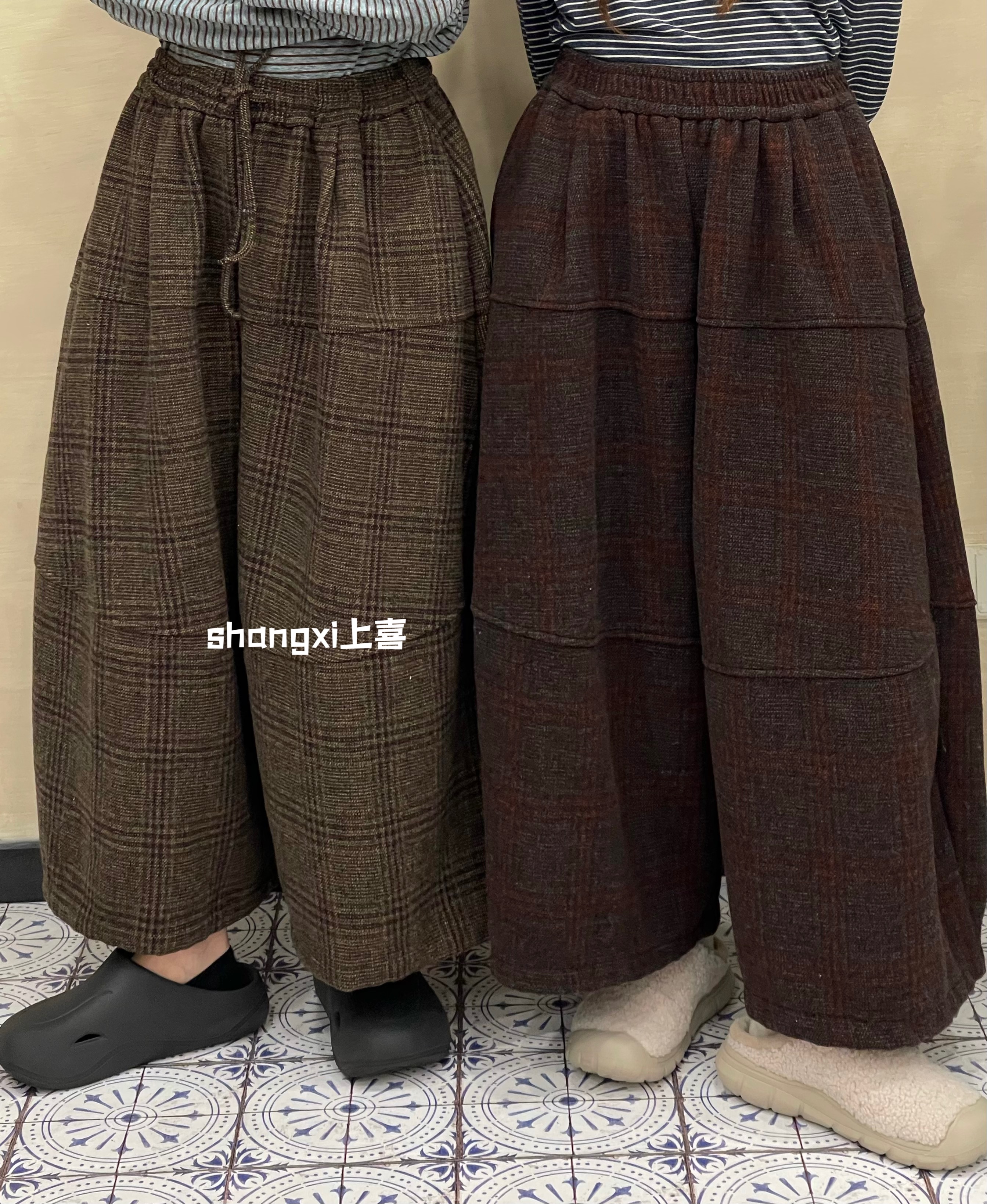 YQ#202558959#彩色格纹加绒裤 FL