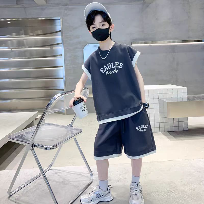 男童新款夏装无袖背心运动套装中大童洋气酷帅短袖短裤宝宝两件套