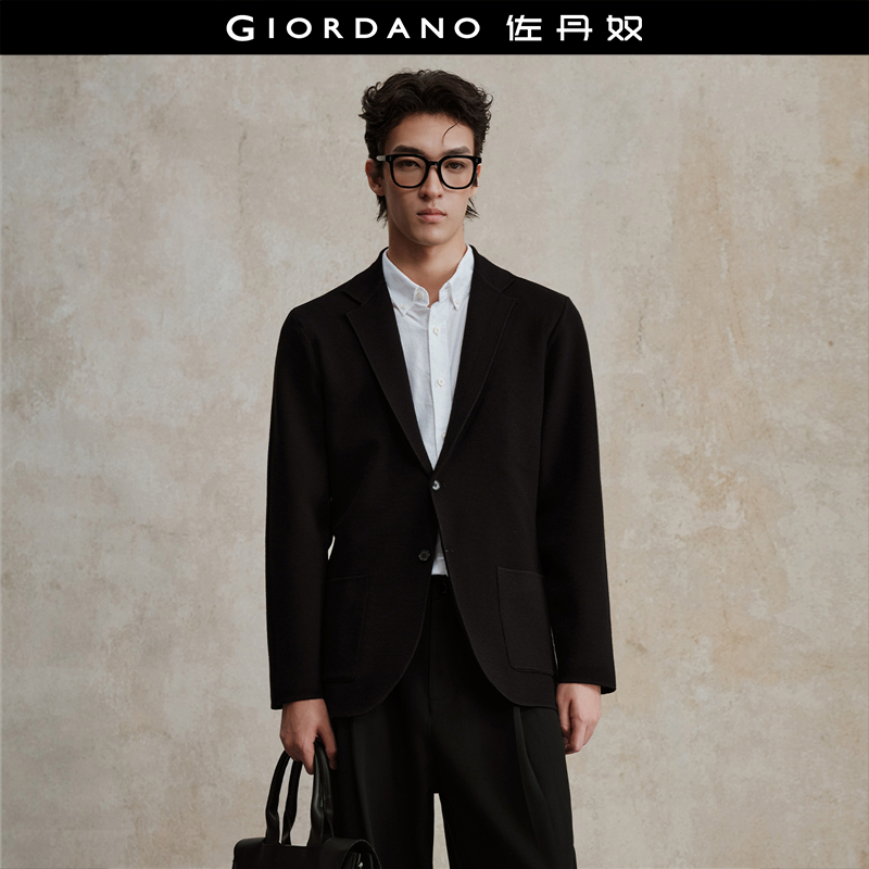 【设计师款】佐丹奴男装菠萝纹肌理平驳领西装式开襟针织衫18055827